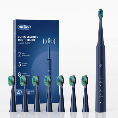 Sejoy DY-156 Electric Sonic Toothbrush with 8 Replacement Heads Brushes 5 Modes IPX7 Waterproof Electric Tooth Brushes