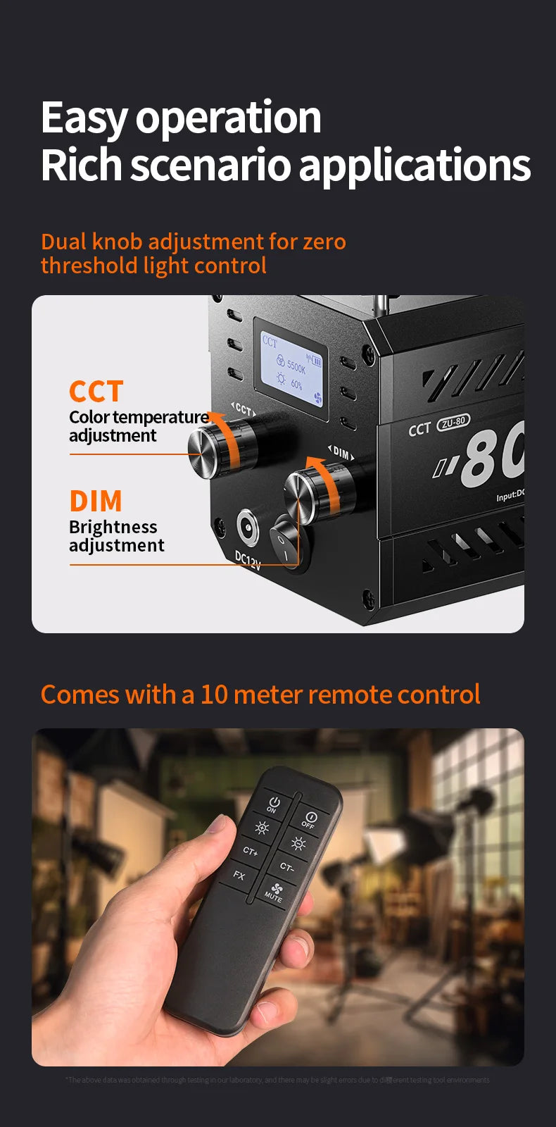 ZU80/ZU60 Photo Studio Light COB Bi-Color 2500-8500K CRI≥95 TLCI≥97 With Diffuser LED Video Lights Fill Lighting
