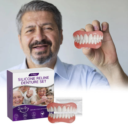 Silicone Reline Denture Set Wear-Resistant Soft Dentures False Teeth Non-Toxic Teeth Upper and Lower Set for Men Women
