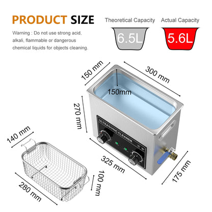 6.5L Vinyl Record Ultrasonic Cleaner with Bracket(Set) for Wash LP 12 Inch Records Label Saver Aluminum CNC Made 220V EU Plug