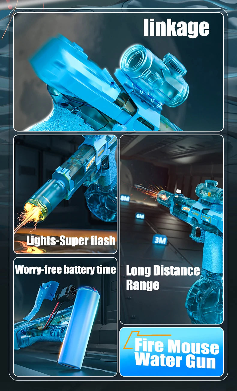 Electric Water Guns ,High Capacity Squirt Guns 26 FT Range with Light Up for Summer Outdoor Beach Swimming Pool Party Toy