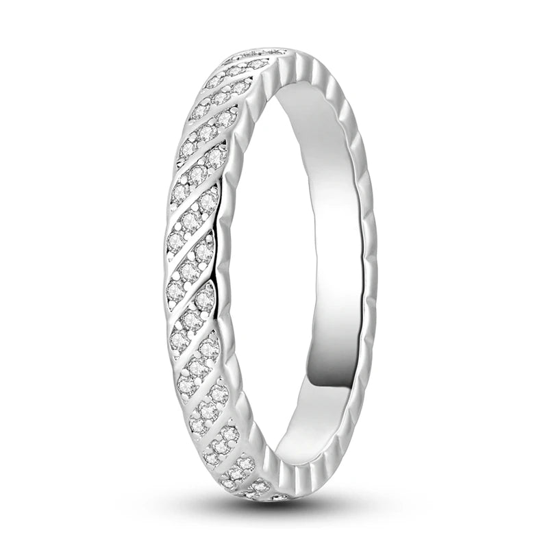925 Sterling Silver Sparkling Zircon Ring - Classic Stackable Wedding Band for Women