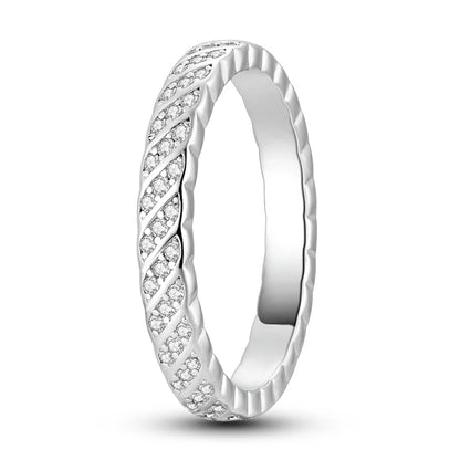925 Sterling Silver Sparkling Zircon Ring - Classic Stackable Wedding Band for Women