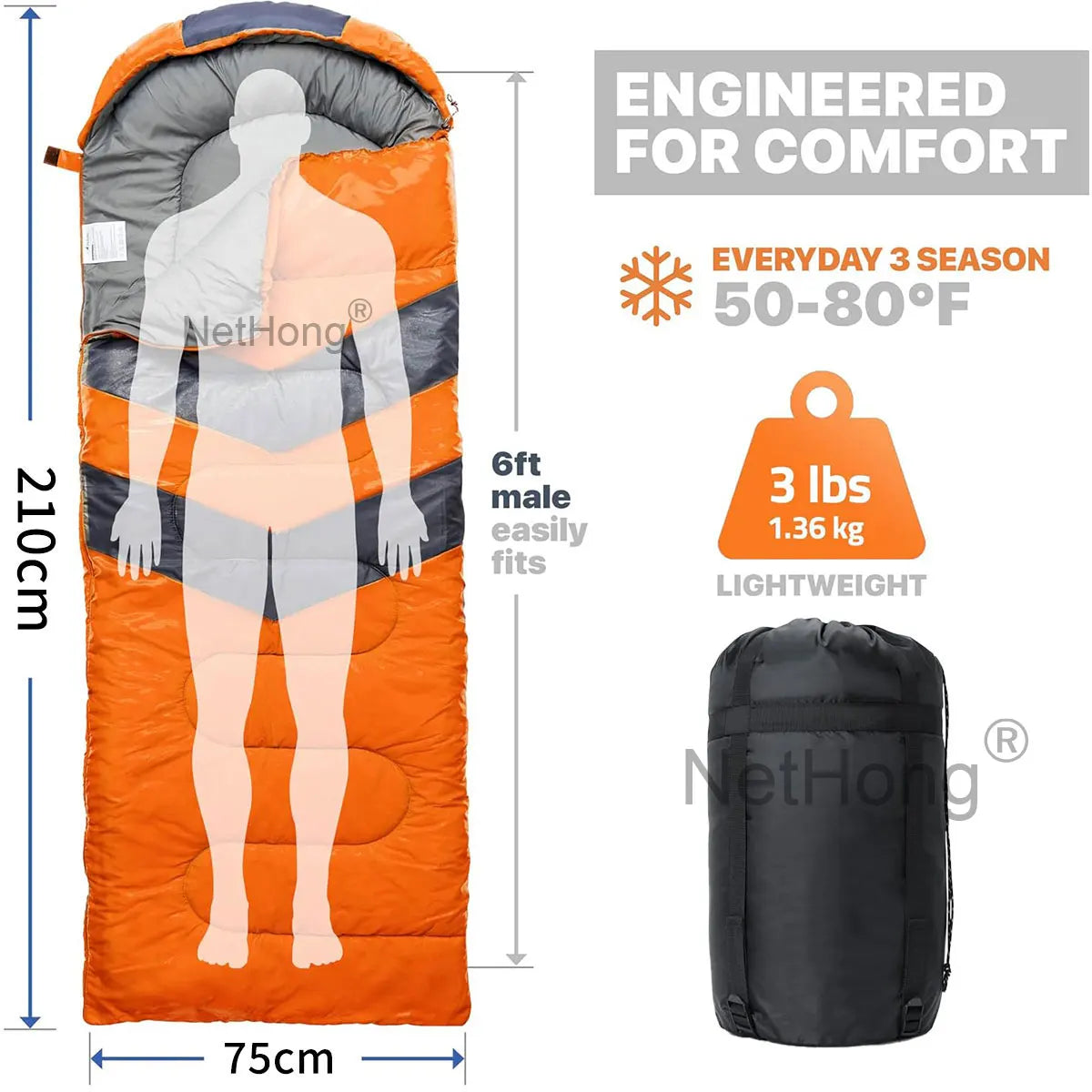 4 Season Single Sleeping Bags Camping Rectangular Envelope Zip Up Kids Adult