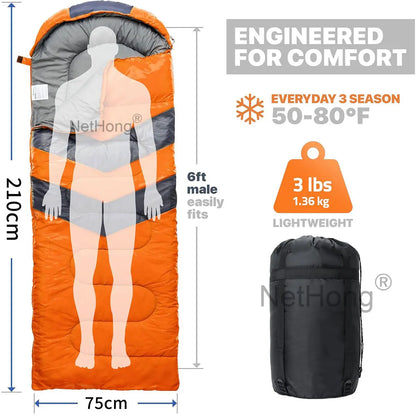 4 Season Single Sleeping Bags Camping Rectangular Envelope Zip Up Kids Adult
