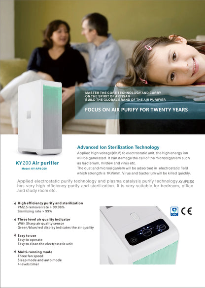 New Ozone free No consumables portable air purifier Remove Formaldehyde Dust Smoke Intelligent Air Purifiers For Home commercial