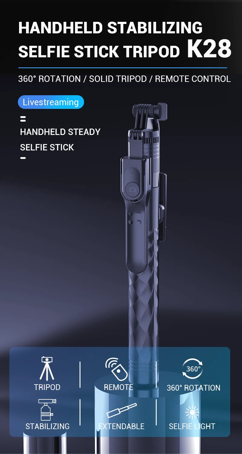 FGCLSY 2023 New K28 Wireless Bluetooth Selfie Stick Tripod With Remote Shutter For Live Broadcasting Smartphone holder Monopod