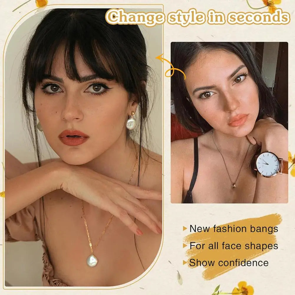 Women Clip-in Bangs Natural Wispy Forehead Hair Extensions Faux French Bangs Girls Straight Air Bangs Fringe Wig Hairpieces