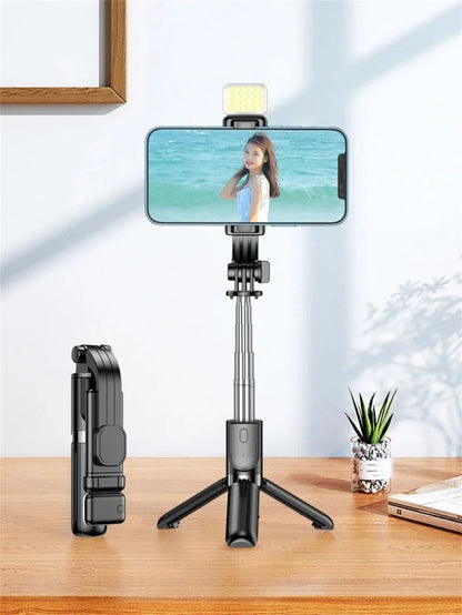 Portable Mini Selfie Stick Led Fill Light Foldable Tripod Phone Stand Holder Support Wireless Bluetooth Remote Control Shutter