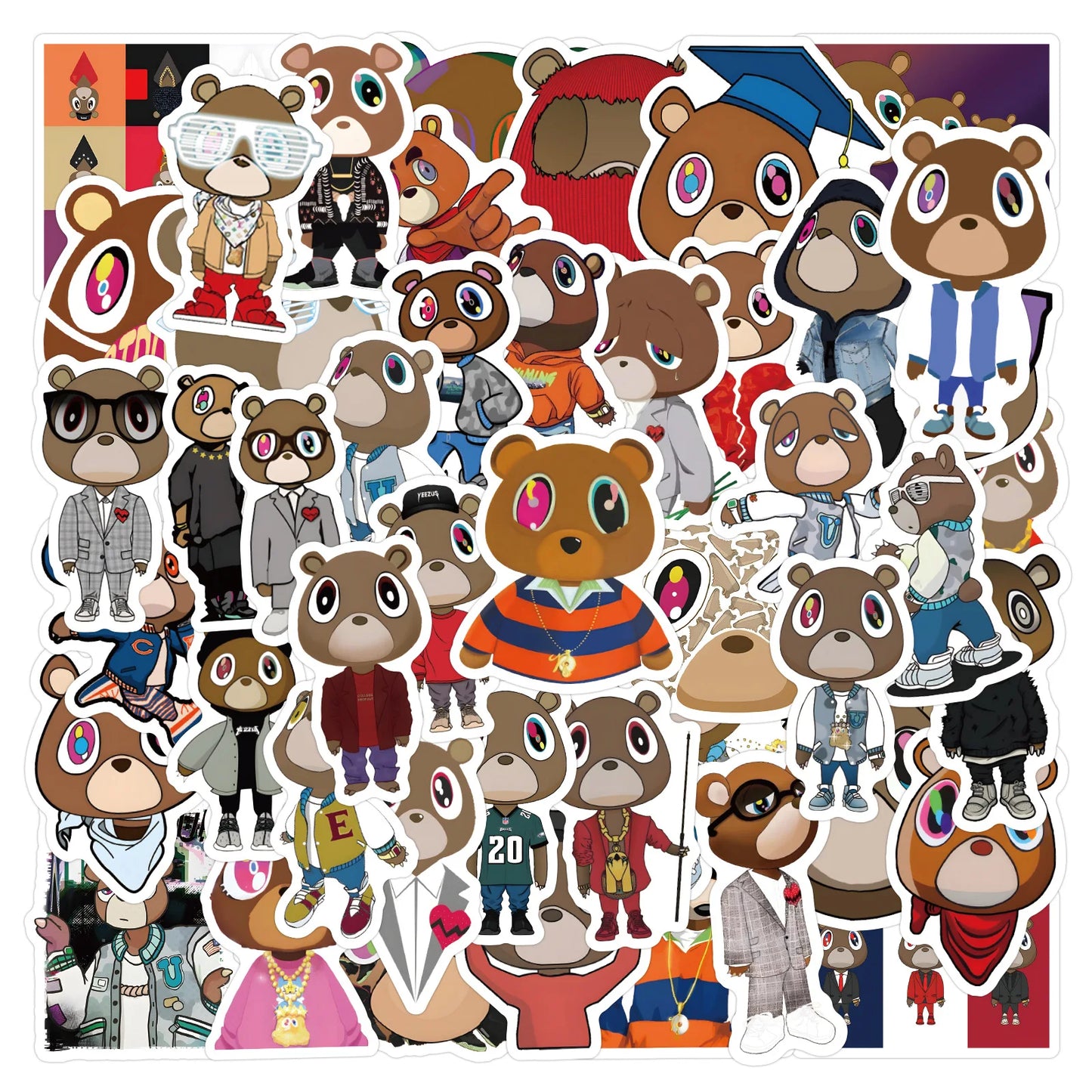 50Pcs Kanye West Ye Bear Stickers Aesthetic Waterproof Graffiti Decals DIY Luggage Guitar Laptop Skateboard Decoration
