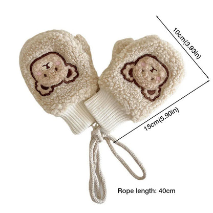 Lamb Fleece Baby Plush Mittens Cute Bear Kids Hanging Neck Glove 1-4Year Boy Girl Children Winter Full Finger Gloves Hand Warmer