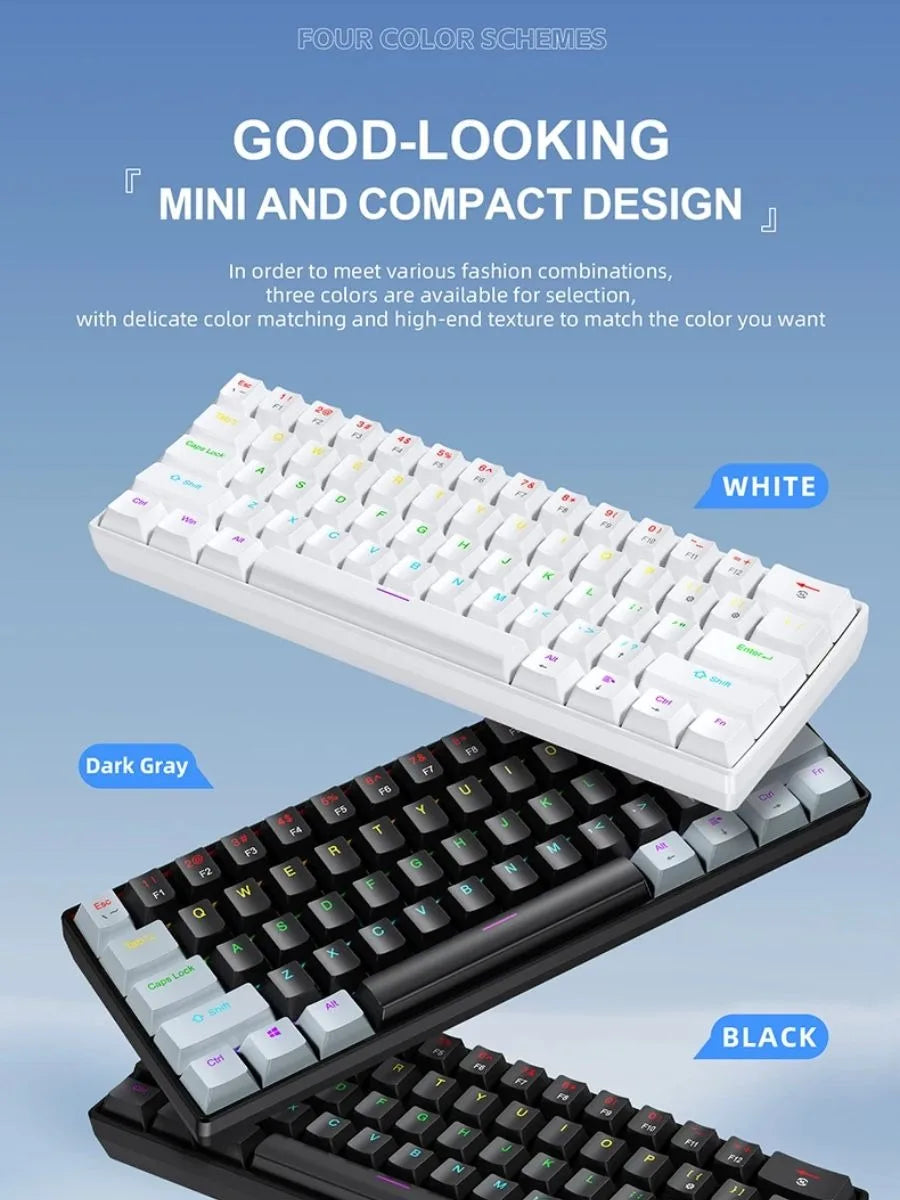 APAYADO K61 Keyboard 60% Portable Wired Mechanical Keyboard Wired 61 Keys Phantom RGB