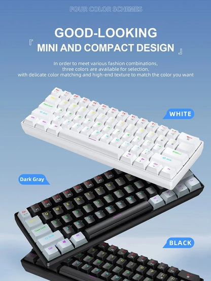 APAYADO K61 Keyboard 60% Portable Wired Mechanical Keyboard Wired 61 Keys Phantom RGB