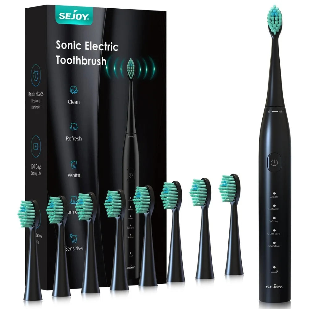 Sejoy Sonic Toothbrush 8 Brush Heads 5 Cleaning Modes Smart Timer Rechargeable Electric Toothbrush Personal Care Appliances