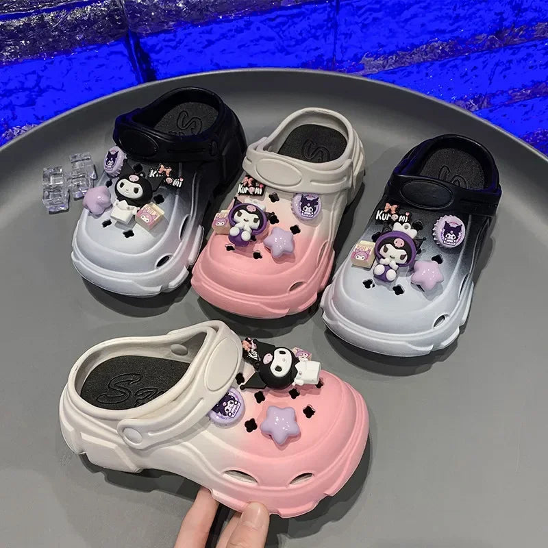 Summer Children Slippers for Girls Fashion Soft Comfortable Cute Sanrio Kuromi Cut-outs Casual Versatile Outside Beach Sandals