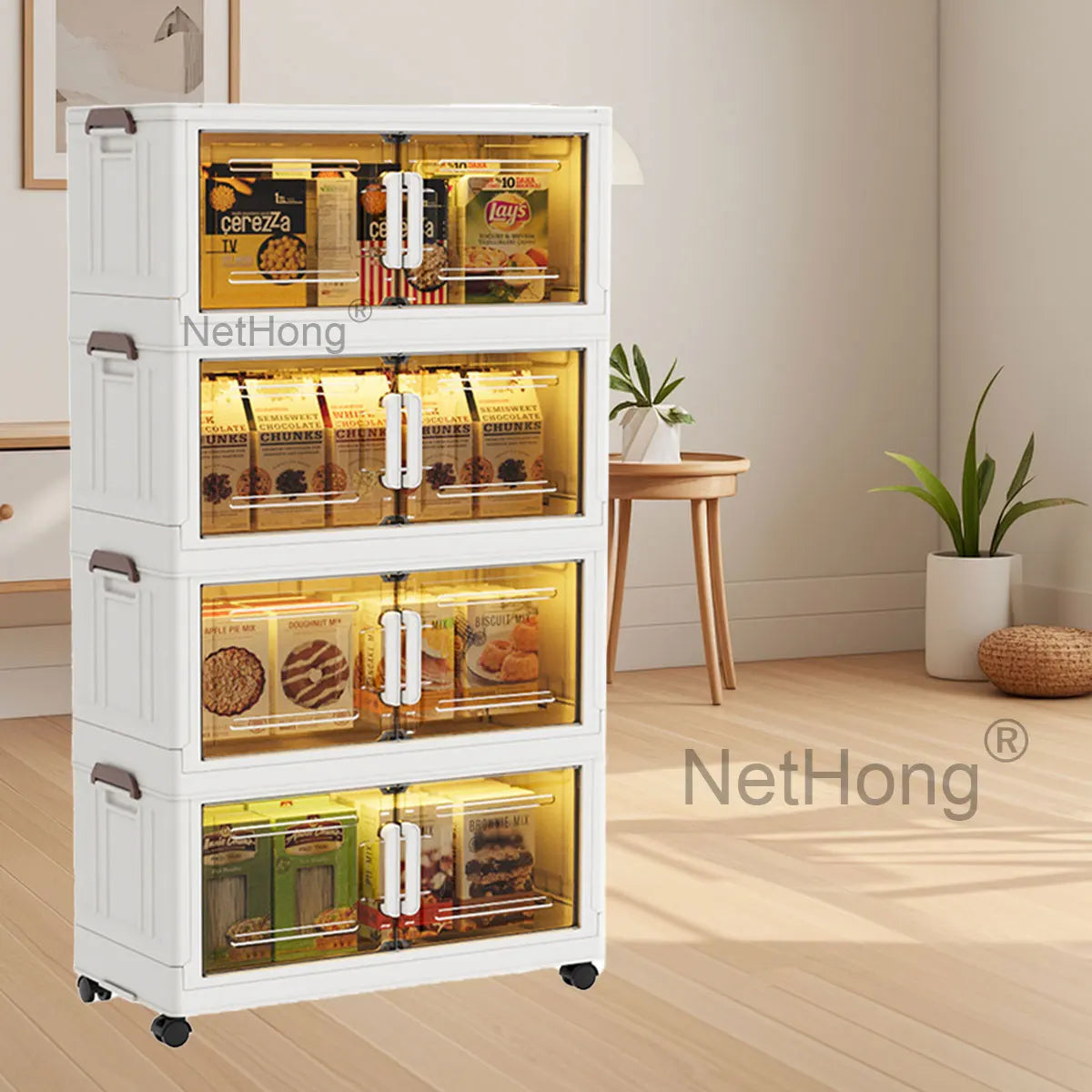 3/4/5 Tier Stackable Foldable Storage Organizer Folding Closet Bins With Lid&Wheels