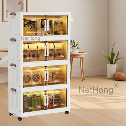 3/4/5 Tier Stackable Foldable Storage Organizer Folding Closet Bins With Lid&Wheels