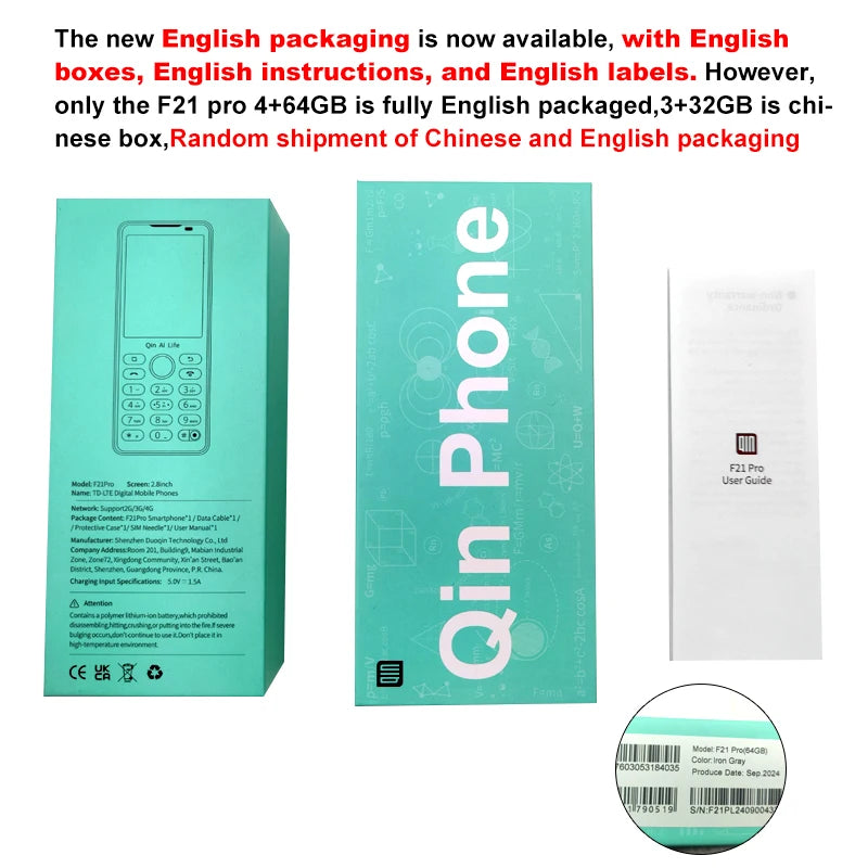 New Qin F21 Pro Smart Touch Screen Phone Wifi +2.8 Inch 3GB + 32GB / 4GB 64GB Bluetooth 5.0 480*640 Global Verison Phone