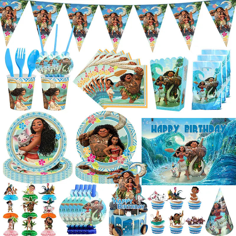 Disney Moana Birthday Decoration Tableware Cup Plate Backdrop Banner Kit Vaiana Moana Theme Happy Party Deco Balloons Supply Set