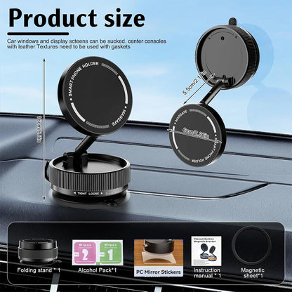 Upgraded Aluminum Alloy Vacuum Magnetic Car Phone Holder with 360° Rotation & Foldable Design Strong Magnetic Absorption