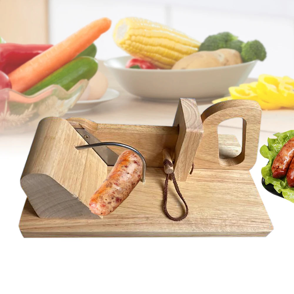 Sturdy Wood Sausage Cutting Machine With Stainless Steel Blade Sausage Slicer