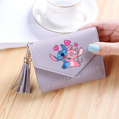 Disney Stitch Women Wallets PU Leather Female Purse Multi-Cards Holder Fashion Cartoon Stich Hasp Gifts Coin Anime Short Wallet