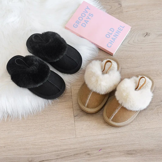 Kids Winter Slippers - Luxury Fur Lined Non-Slip Indoor Boots for Boys & Girls