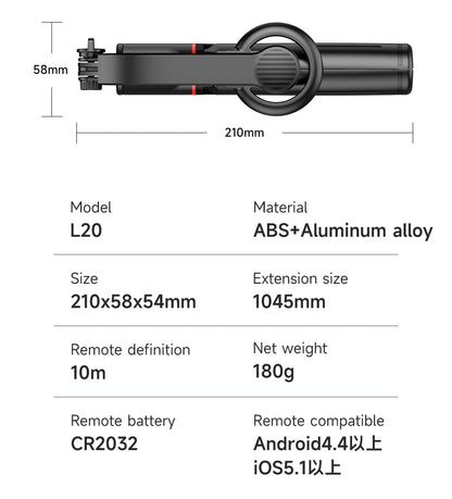 Magnetic Selfie Stick Tripod with Bluetooth Remote Magsafe Cellphone Stand for iPhone 14 13 12 Pro Max Vertical Shooting
