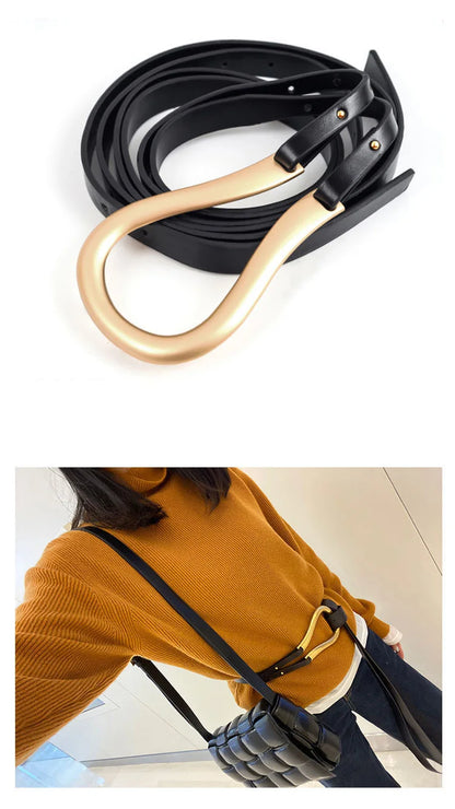 Fashion Woman Belt High Quality Casual Light Horseshoe Buckle Large U-shaped Luxury Personality Curve Designer Belt Women LB2237