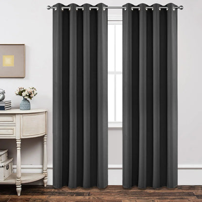 Blackout Curtains 2 Panels Thermal Insulated Grommet Darkening Drapes Solid Black Long Curtain for Bedroom Window Living Room