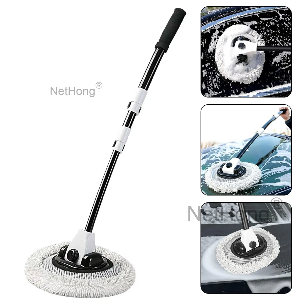 Adjustable Telescopic Car Wash Brush Kit Mop Long Handle Cleaning Tool 15°bend`