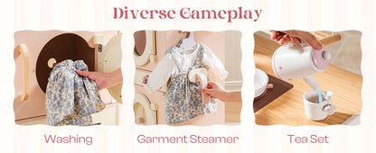 Robotime Robud Kids Corner Kitchen Playset Wooden Play Kitchen Set with Realistic Sound Pretend Play Gift for Boys Girls Pink