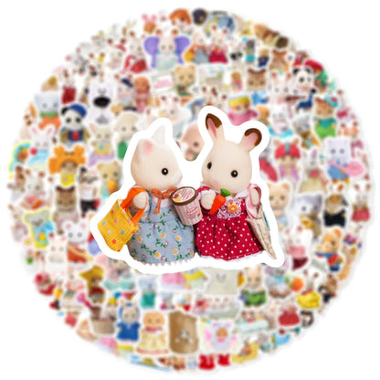 100PCS Cute Sylvanian Families Stickers Kawaii Graffiti Sticker Decoration DIY for Water Bottle Phone Diary Decals Kid Toy Gift