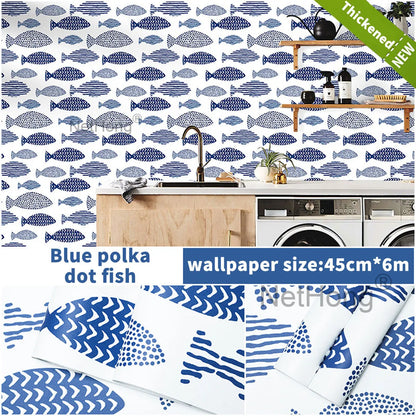 6M Vinyl Geometric small fish pattern Wallpaper Stickers Self Adhesive Contact Paper Waterproof