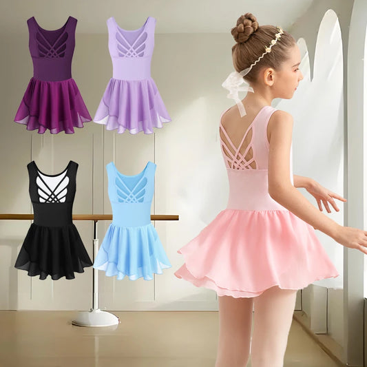 Girls Tank Ballet Leotards with Skirt Toddler Dance Dress,Cute Butterfly Hollow Back