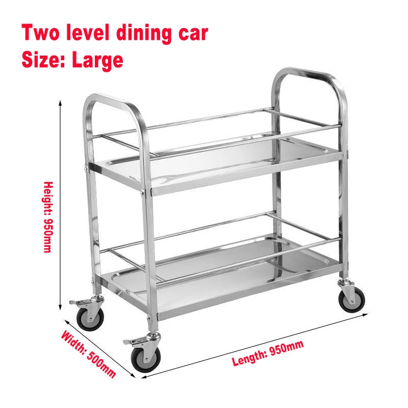 Stainless Steel Cart with Thickened Three Layers- Kitchen Utility Cart for Serving  Collecting Dishes Multi-functional Trolley