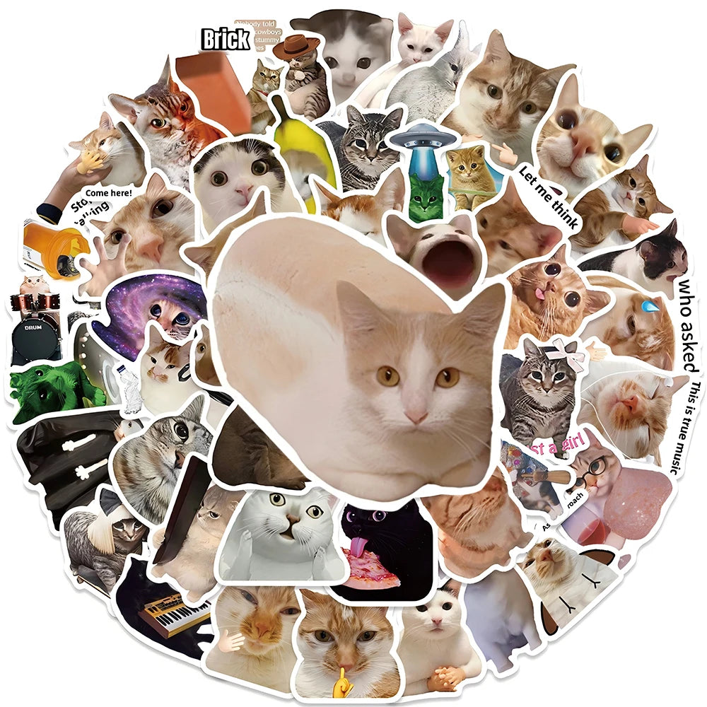 10/50/100/200pcs Cute Animal Cat Stickers Kawaii Girls Kids Funny Kitten MEME Graffiti Decal Toy Waterproof DIY Phone Case Bike