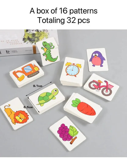 32 Piece Educational Matching Puzzle Cards - Early Learning Cognitive Development Toy for Kids Ages 3-6