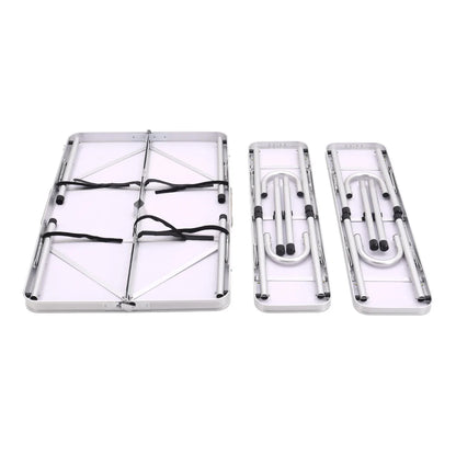 Outdoor Adjustable Picnic Table with Two Benches Parasol Hole Camping Table Foldable