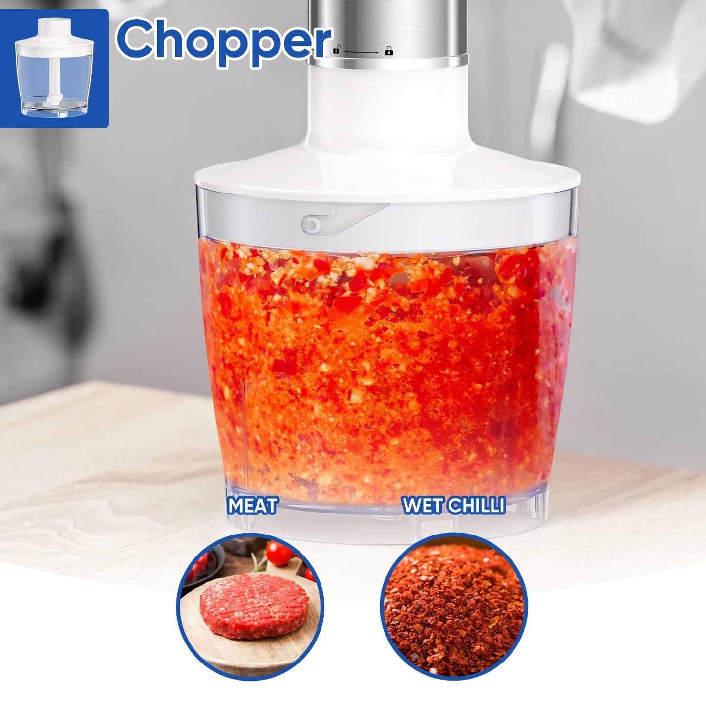 BioloMix 1000W 4-in-1 Immersion Hand Stick Blender Mixer Vegetable Meat Grinder 500ml Chopper Whisk 600ml Smoothie Cup