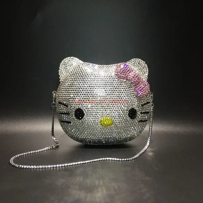 Hello Kitty Anime Cartoon Shape Rhinestone Cartoon Full Of Diamonds Dinner Bag Handmade Diamond-set Lady's Clutch Christmas Gift