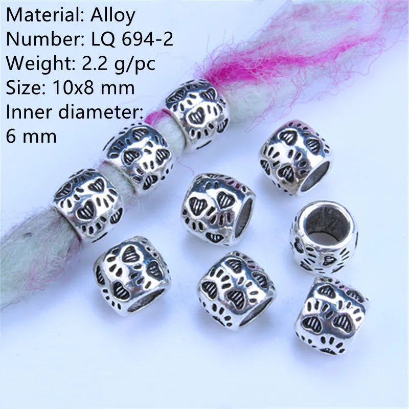 5 Pcs Antique Silver Hair Braid Dread Dreadlock Beads Cuffs Tuber Approx 8mm Inner Hole for Hair Styling Accessories Tool