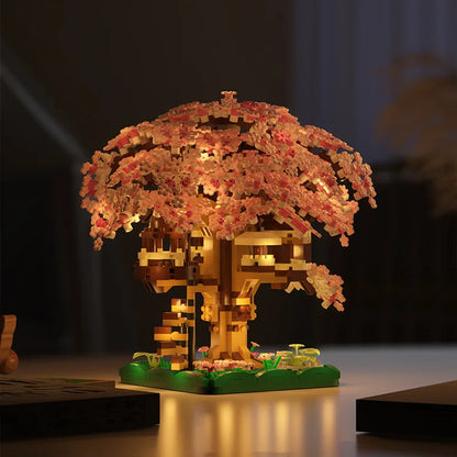 Pink cherry tree house building micro-particle building block classic model girl series difficult assembly toys