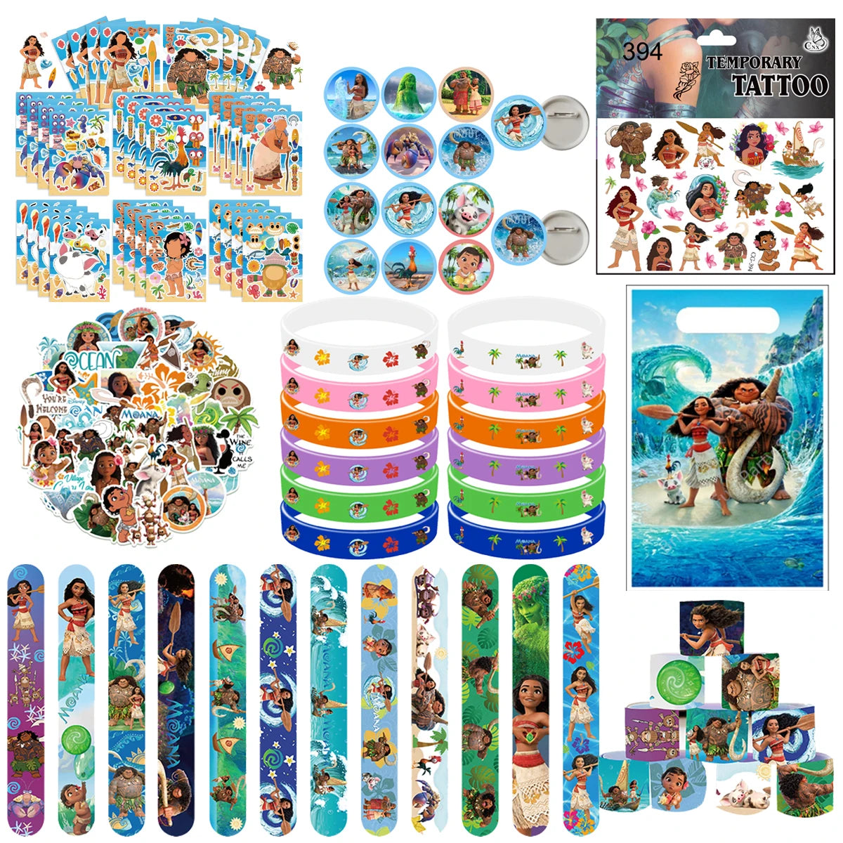 Moana 2 Party Favor Slap Bracelets Stickers Kids Girls Gifts Bag Goody Bag Pinata Gift Bag Fillers Baby Shower Party Supplies