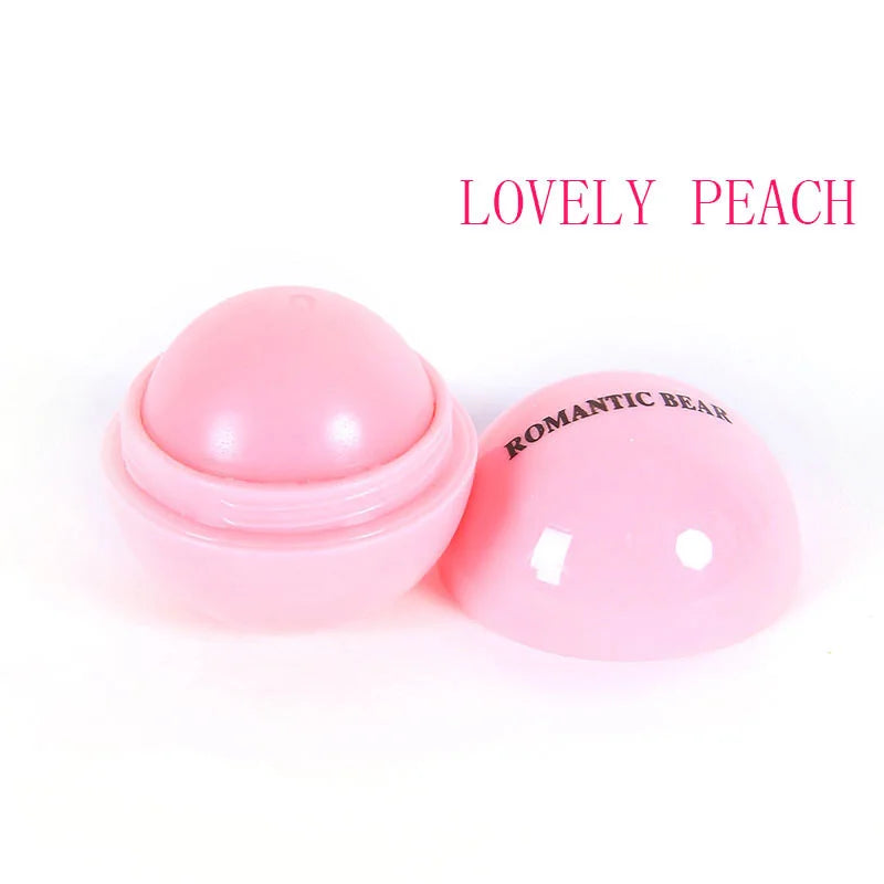 Fruit Flavor Lip Balm Cute Round Ball Pure Natural Plant Kids Baby Girls Lips Balm Moisturizing Romantic Bear