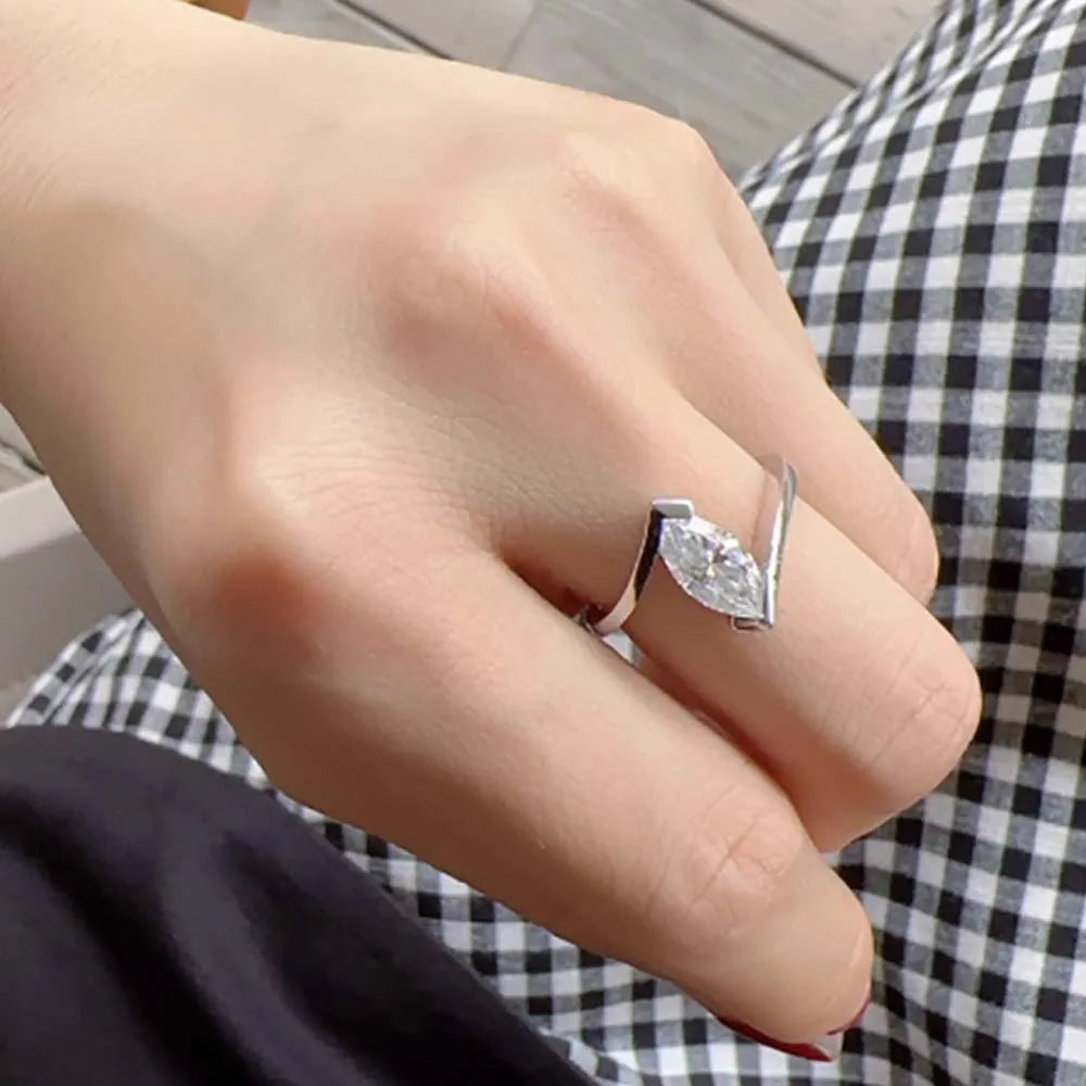 1 CT Marquise Cut Moissanite Rings for Women D Color Lab Diamond S925 Silver Plate 18K Gold Wedding Finger Band GRA Fine Jewelry