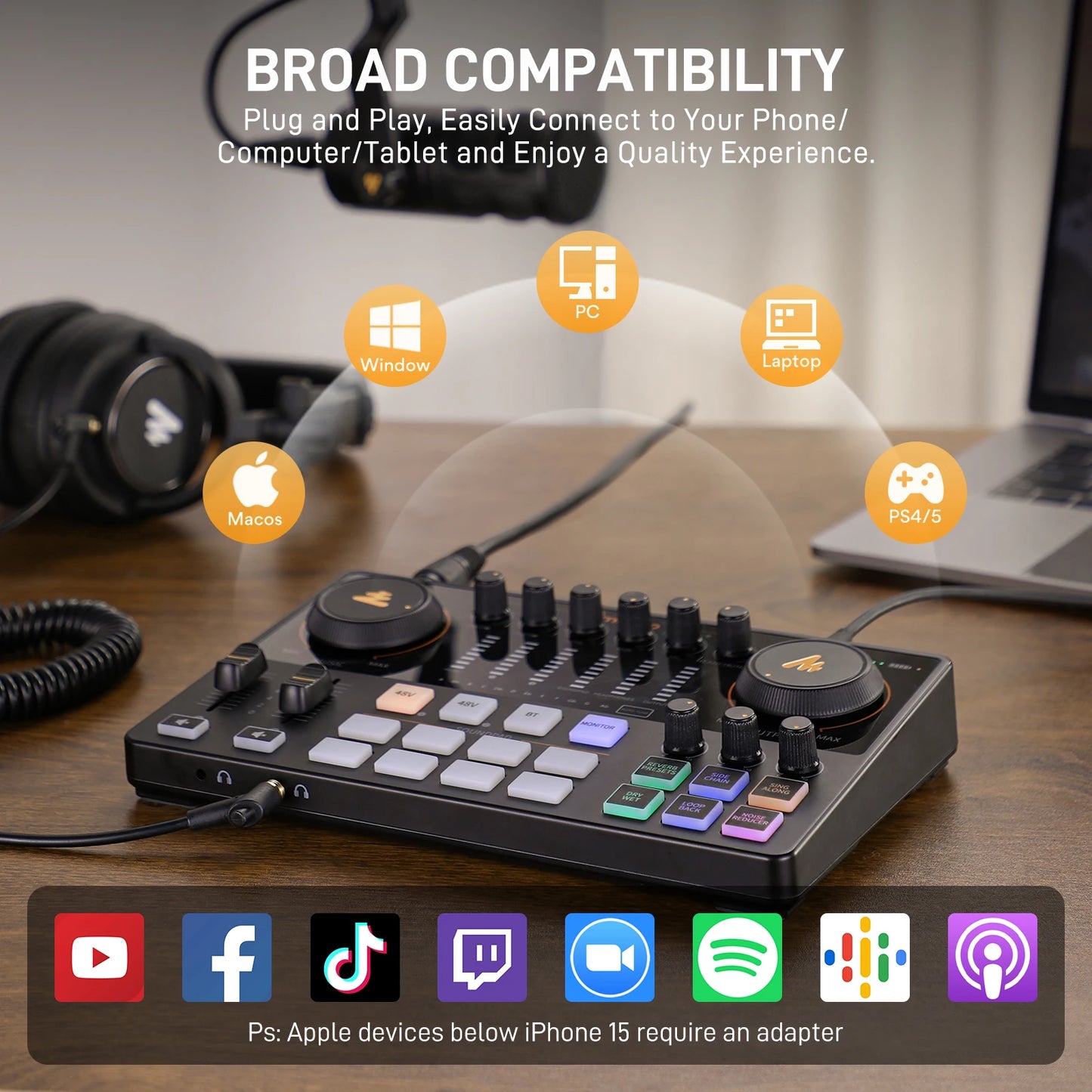 MaonoCaster E2 Gen2 Audio Interface Mixer with Dual XLR Input for Dual Podcast Live Streaming Gaming Audio Interfaces Sound Card