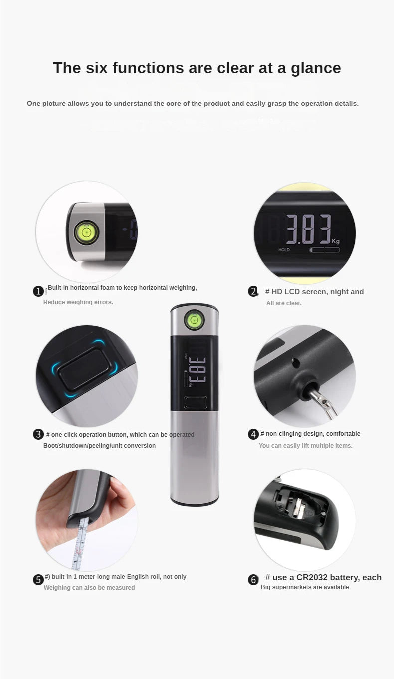 IHOYI Portable Electronic Scale, Household Small 50kg Portable Mini Spring Hook Weighing, High-Precision Luggage Weighing Device