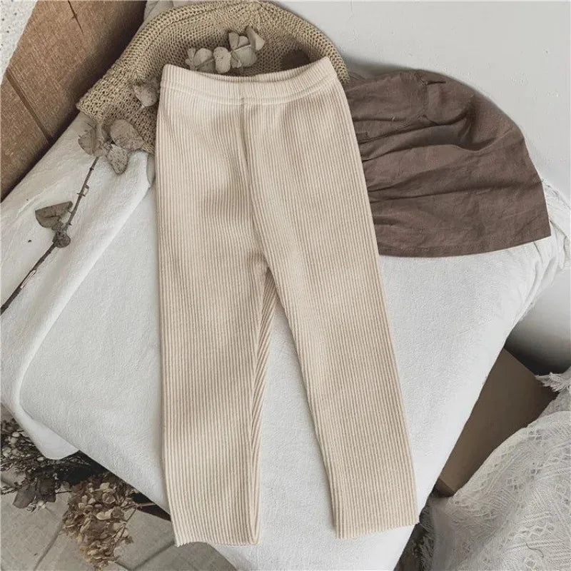 Autumn Baby Girl Leggings Solid Color Ribbed Knit Stretchy Pants 0-6Y Toddler Casual Daily Wear Pantyhose