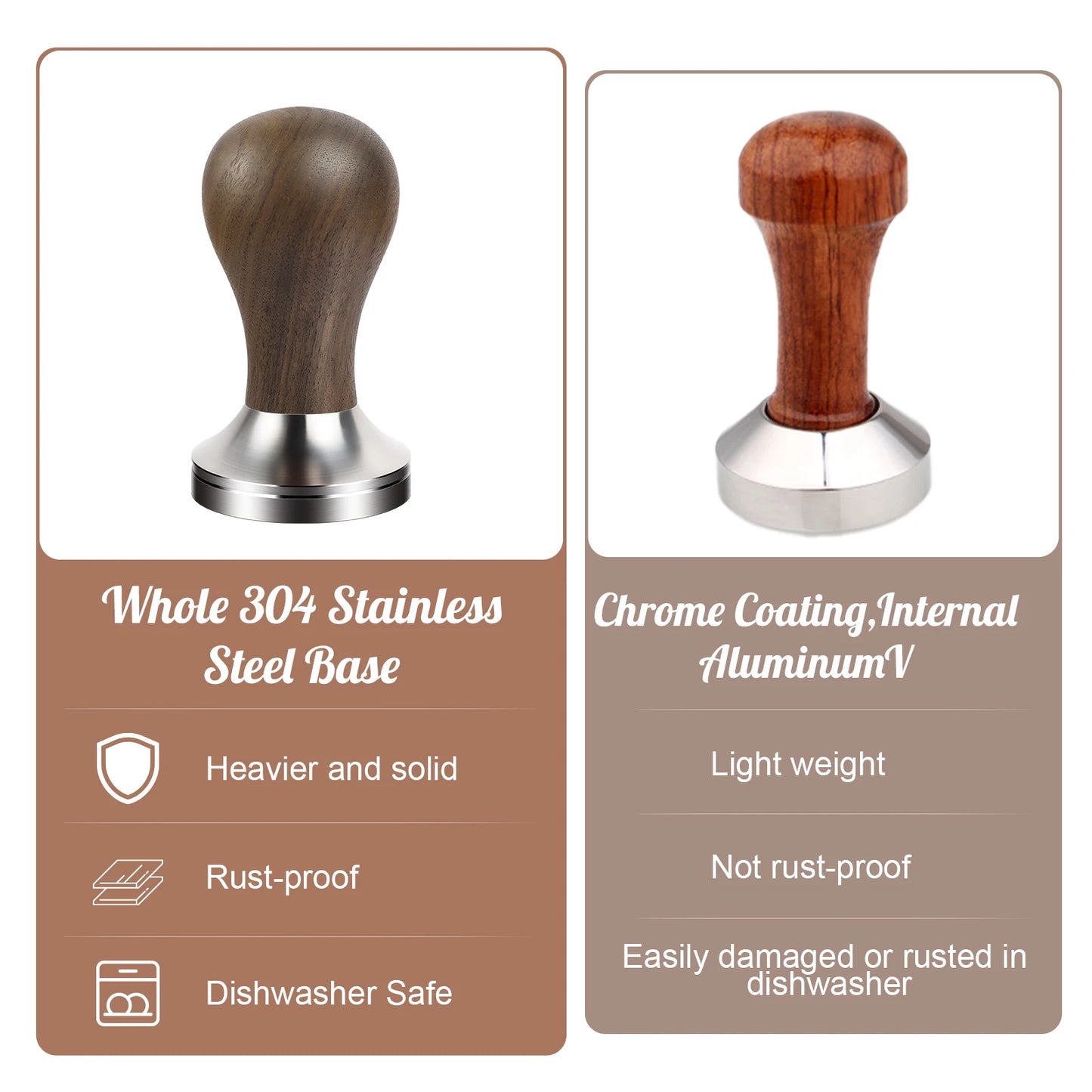 BioloMix Espresso Press Hammer 51mm Solid Wood with whole 304 Stainless Steel Base, suit CM7008